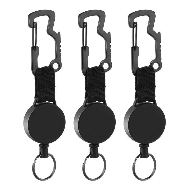 DELSWIN Retractable Key Chain Key-Rings - Heavy Duty Key Holder Belt Clip with Multitool Carabiner, Keychain Lanyard Badge Reels (Pack of 3) - Image 1